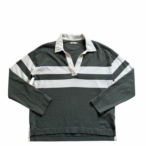 Faherty Rugby Shirt Womens Small Green Stripe Long Sleeve Cotton Polo Preppy